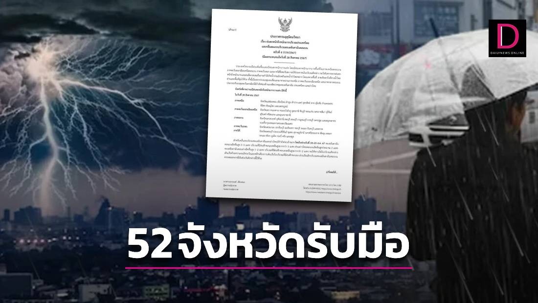 อุตุฯ ประกาศฉบับ 6 เตือน 52 จังหวัด รับมือฝนตกหนักถึงหนักมาก