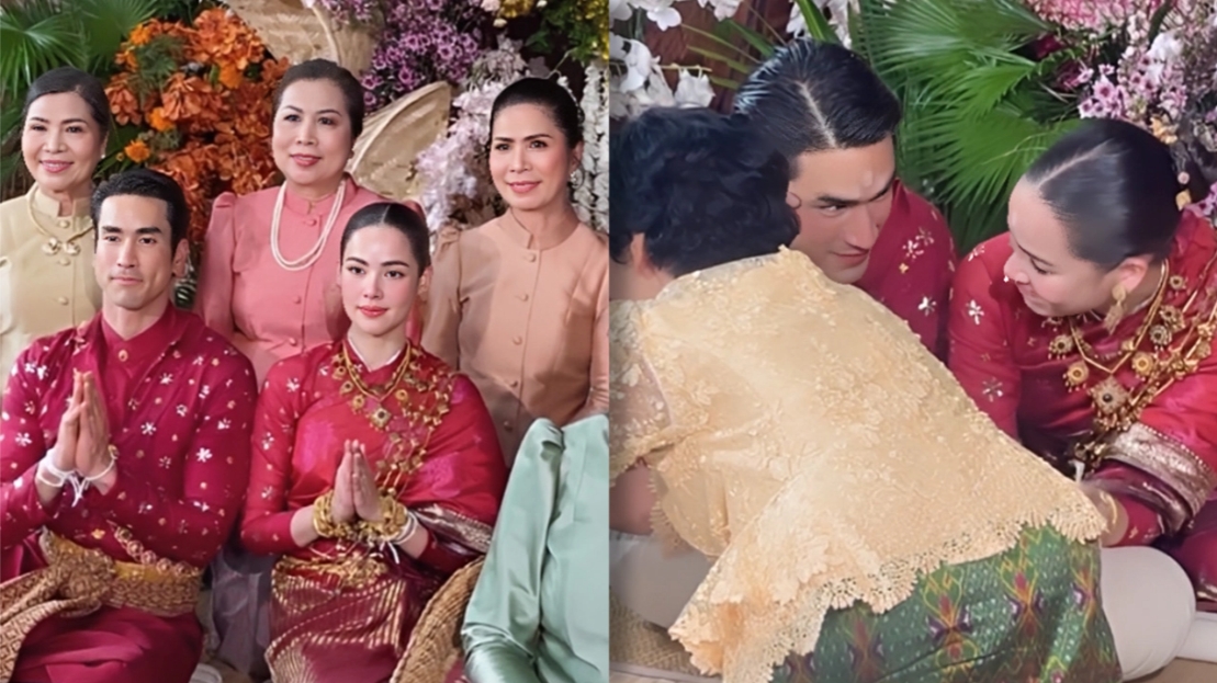 สุดอบอุ่น ณเดชน์-ญาญ่า เข้าพิธีผูกข้อมือบายศรีสู่ขวัญตามประเพณี สวมชุดไทยสง่างาม