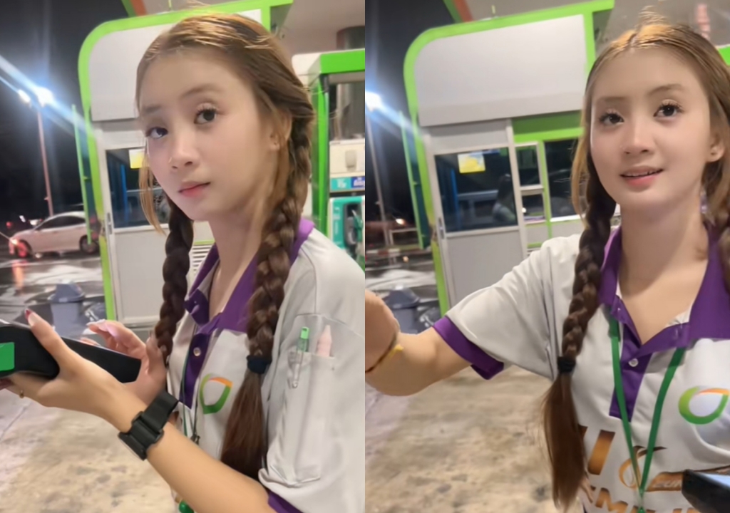 หนุ่มขับรถไปเติมน้ำมัน เจอเด็กปั๊มสวยและน่ารัก ถึงกับเขินเลยทีเดียว